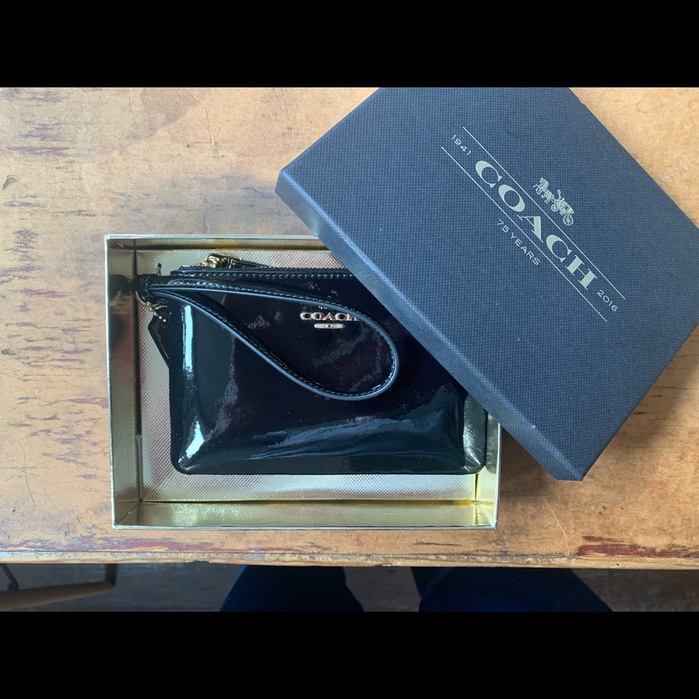 COACH 75th Anniversary Small Wristlet Black Patent